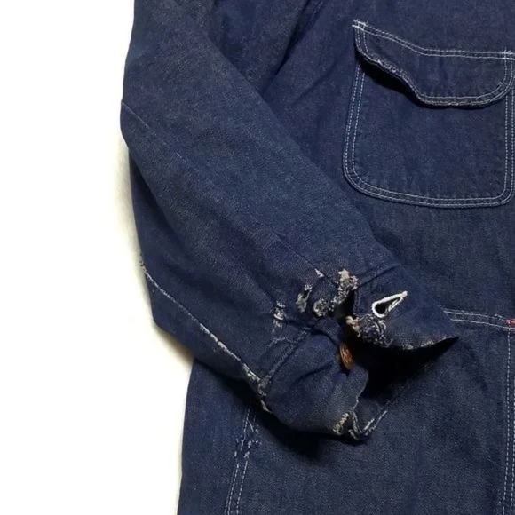 70s Vintage Wrangler Distressed Denim Corduroy Big Ben Bluebell Chore Jacket - Picture 6 of 13